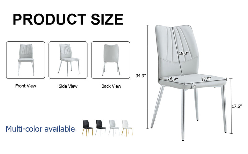 6 light gray dining chairs. Modern chairs from the Middle Ages. Made of PU material cushion and silver metal legs. Suitable for restaurants and living rooms