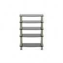 5-Tier Tempered Glass Side Table Stainless Steel Frame End Table for Living Room, Bedroom, Black