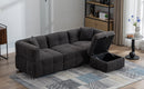 87.7" Sectional Sofa Cozy Teddy Fleece Fabric Sectional Sofa Couch with Two USB Ports a Movable Storage Ottoman and Two Lumbar Pillows for Living Room, Gray