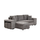 Modern L-Shape 3 Seat Reversible Sectional Couch, Pull Out Sleeper Sofa With Storage Chaise And 2 Stools For Living Room Furniture Set by HouseOfZazla