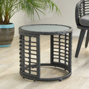 Achill Outdoor Modern Boho Wicker Side Table With Glass Top - Gray by HouseOfZazla