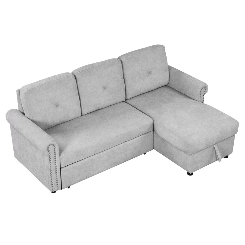 83" Modern Convertible Sleeper Sofa Bed with Storage Chaise,Gray
