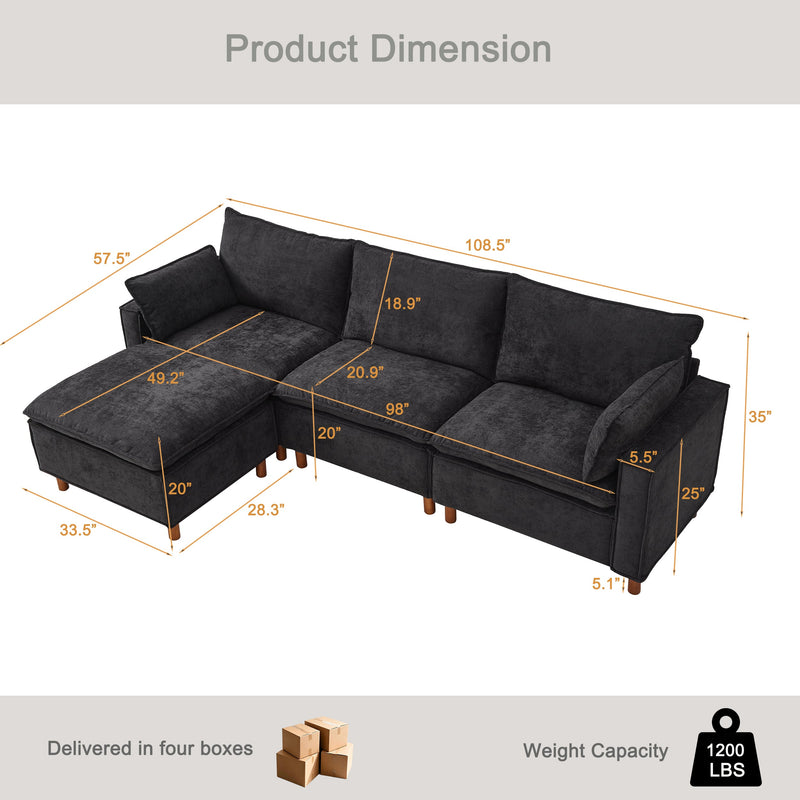 108.5" Modular Sectional L Shape Sofa with Movable Ottoman, photo 10 of 10