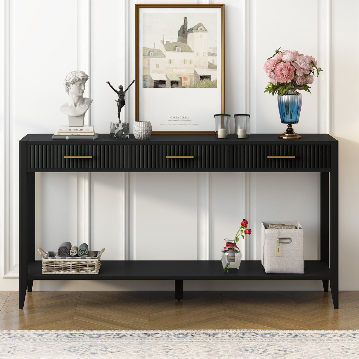 U_STYLE 60" Painted Console Table with 3 Drawers, photo 2 of 9