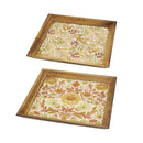 Set of 2 Square Acacia Wood Mirrored Trays