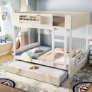 Full Bunk Bed with Trundle, Wood Bunk Bed Frame with Bookshelf