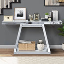 Modern Luxe Full Body Mirror Entryway Table With Trapezoid Base, 360° Reflective Console, Scratch Resistant, Open Storage - Silver by HouseOfZazla
