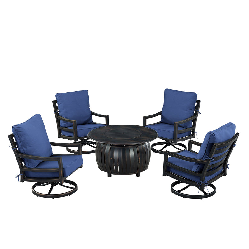 Black Aluminum Fire Table Set with Four Club Chairs