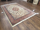 4x6 Handmade Top Quality Pakistani Floral Wool Rug Veg Dyes Carpet Beige Salmon
