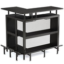 L Shaped Home Mini Bar Table With 2 Tier Shelves & Glass Racks - Black by HouseOfZazla
