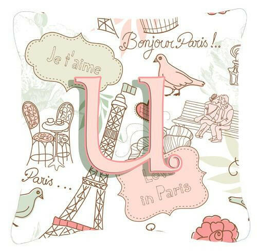 Letter U Love in Paris Pink Canvas Fabric Decorative Pillow CJ2002-UPW1414