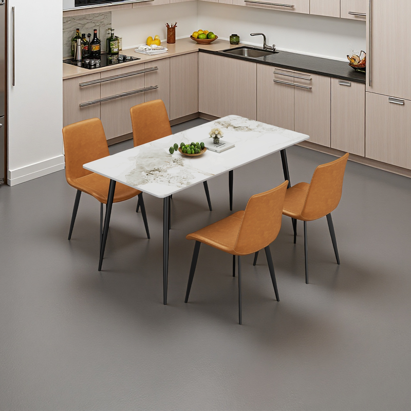 Dining Table with Sintered Stone Tabletop and Metal Legs, 70' Rectangular Modern Kitchen & Dining Room Table