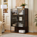 Modern Minimalist Tall Lighted Display Cabinet With Tempered Glass Door - Black / Dark Walnut by Unique Piece Furniture