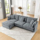 L-Shaped Sectional Sofa With Ottoman, Convertible 4 Seater Couch by Unique Piece Furniture