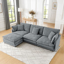 L-Shaped Sectional Sofa With Ottoman, Convertible 4 Seater Couch by HouseOfZazla