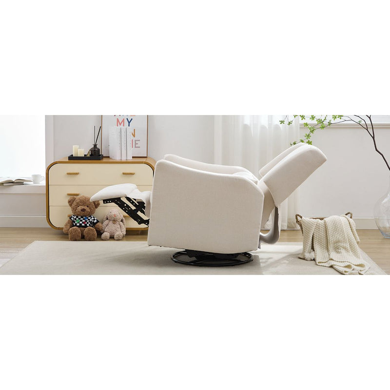 29.5'' Wide Wingback Swivel Rocker Recliner Chair, Glider Rocker Recliner, Rocking Chair Nursery for Living Room Bedroom Apartment,Linen,Beige