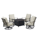 Black Aluminum Fire Table Set with Four Club Chairs