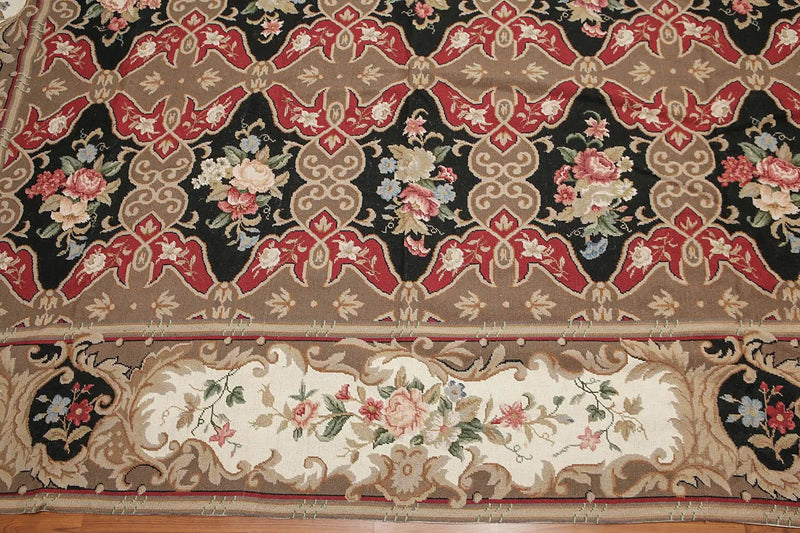 9x12 Brown Hand woven Wool French Flatweave Needlepoint Oriental Area Rug