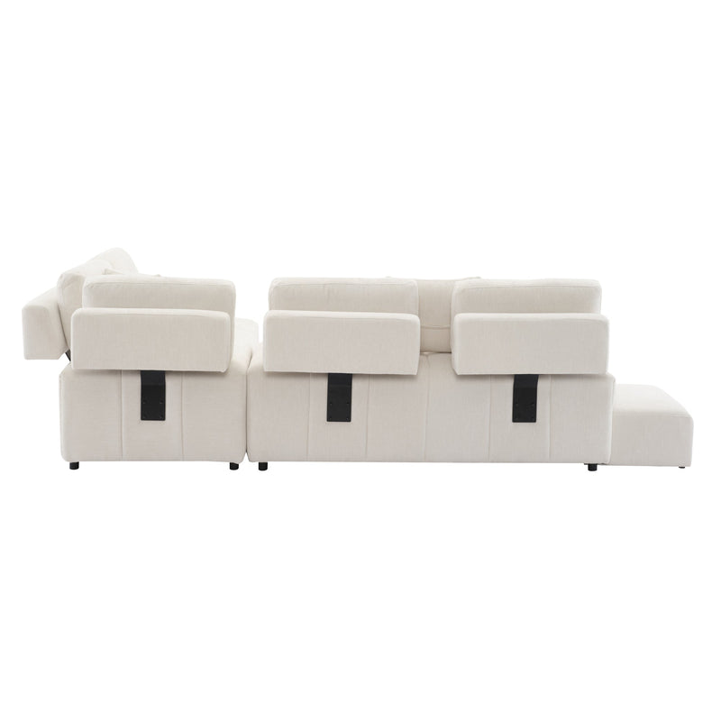 91.73" L-shaped Sofa Sectional Sofa Couch with 2 Stools and 2 Lumbar Pillows for Living Room, Biege