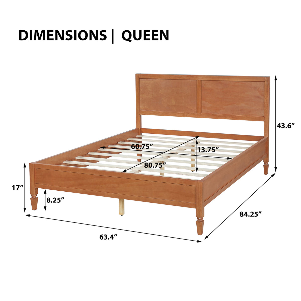 Queen Size Wood Platform Bed Frame with Classic Panel Headboard, photo 4 of 10