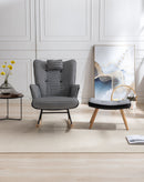 35.5 inch Rocking Chair with Footrest, Soft Houndstooth Fabric Leather Fabric Rocking Chair for Nursery, Comfy Wingback Glider Rocker with Safe Solid Wood Base for Living Room Bedroom Balcony (black)