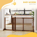 Adjustable Wooden Pet Gate, Freestanding Dog Fence for Doorway, Hall, 3 Panels w/ Safety Barrier, Lockable Door, Brown, 44.5"-65.25" L x 14.25" H