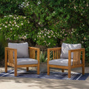 Set of 2 Outdoor Acacia Wood Club Chairs with Modern Square Arms by HouseOfZazla
