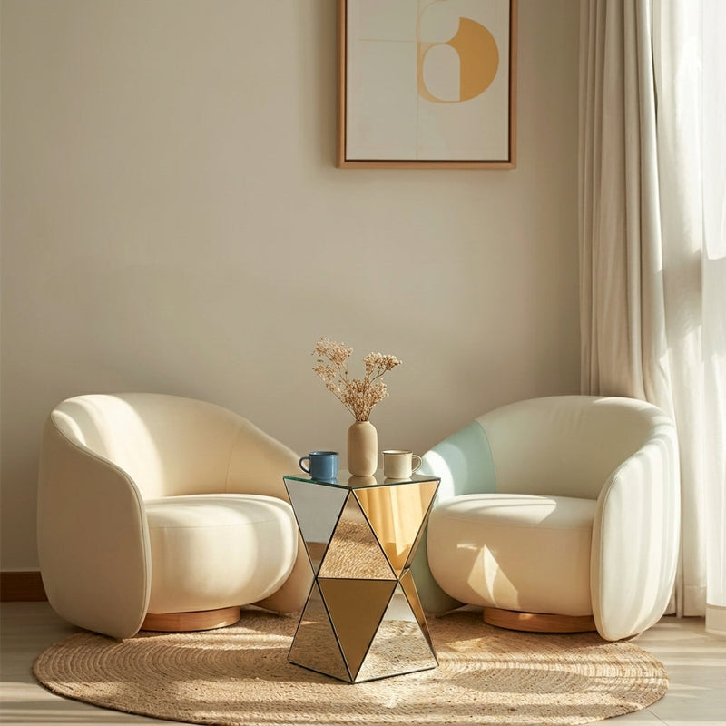 Silver Mirrored Geometric Side Table, photo 3 of 8