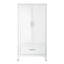 Wardrobe Cabinet With 1 Drawer And Hanging Rod, 2 Doors Closet With Shelf For Bedroom - White by Unique Piece Furniture