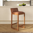 Gavin Mid-Century Modern 25'' Solid Wood Genuine Leather Counter Stool