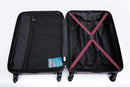 3 Piece Luggage Sets ABS Lightweight Suitcase with Two Hooks, Spinner Wheels, TSA Lock, (20/24/28) Wine Red