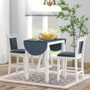 3-Piece Wood Counter Height Drop Leaf Dining Table Set with 2 Upholstered Dining Chairs for Small Place, White+Gray