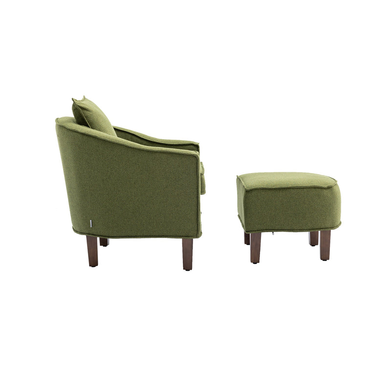 Accent Chair with Ottoman, Mid Century Modern Barrel Chair Upholstered Club Tub Round Arms Chair for Living Room
