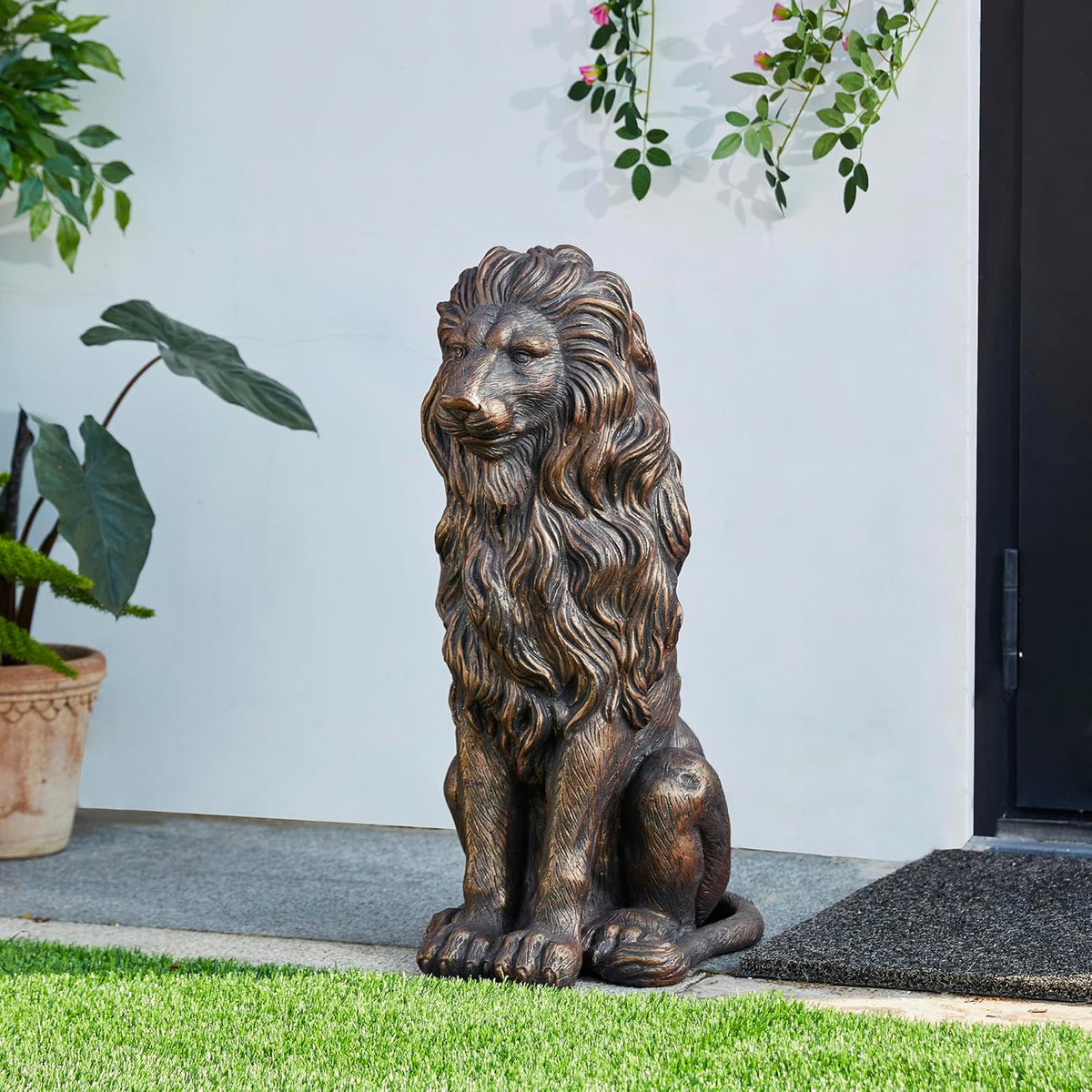 20.5" Lion Statue - Resin Outdoor Guardian Sculpture, photo 7 of 10