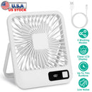 Mini Desktop Cooling Fan Rechargeable Battery Powered Personal Fan Speed Adjustment Strong Airflow Quiet Travel Fan with LCD Display for Home Office T