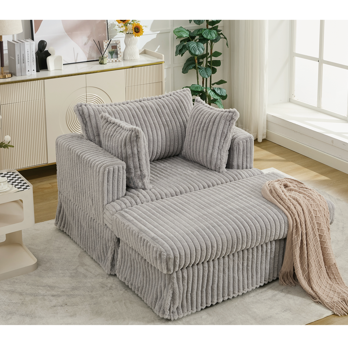 47.7'' Oversized Corduroy Chaise Longue with Ottoman, photo 6 of 10