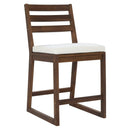 TREXM Rustic Patio Bar Set with Ergonomic Chairs, Solid Wood Slatted Tabletop in Mocha+Beige Cushion by Montret