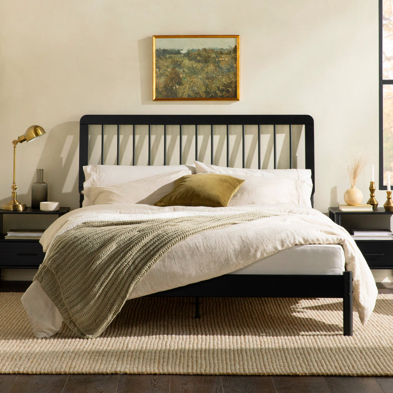 Cama Mid-Century Modern Solid Wood Spindle Bedframe