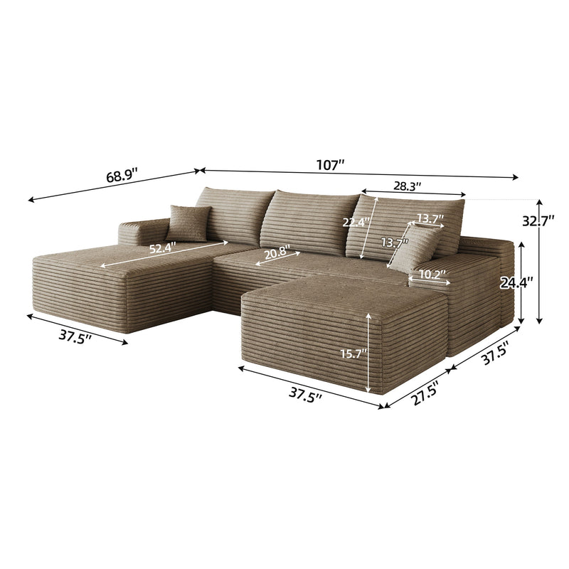 107" Cloud Sectional Sofa with Ottoman, photo 5 of 8