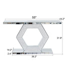 Sparkling Crystal Hexagon Mirror Entryway Premium Modern Foyer Console Table With Diamond Glass Effects, Dual Tier Luxury Sofa Table - Silver