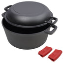 Pre-Seasoned Cast Iron Dutch Oven 2 In 1 With Dual Handles And Covers, 5 Quart - Black by HouseOfZazla