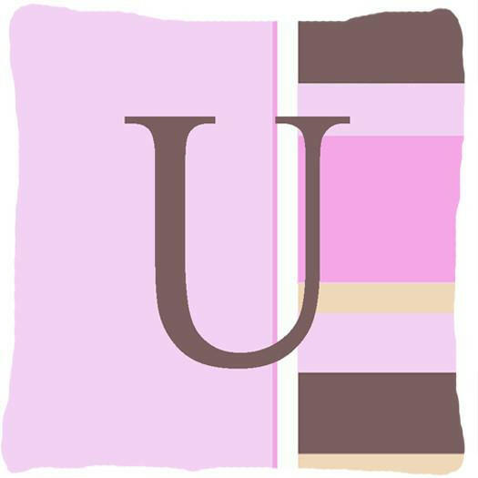 Letter U Initial Monogram - Pink Stripes Decorative   Canvas Fabric Pillow