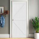 32" x 84" K" Style Wood Primed Standard Barn Door Slab, DIY Unfinished Solid Wood Paneled Door, Interior Single Door Slab
