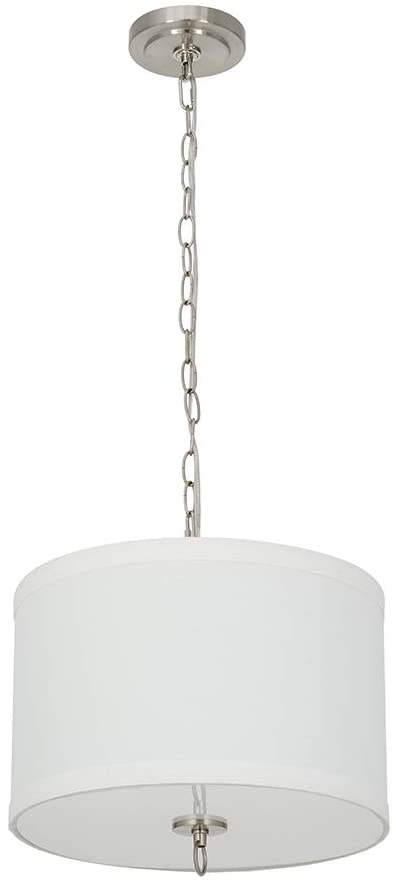 14"W Light Pendant Brushed Nickel Finish with Oatmeal Linen Shade