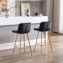 26 Inch Set of 2 Bar Stools, with Chrome Footrest Velvet Fabric Counter Stool Golden Leg Simple Bar Stool, BLACK