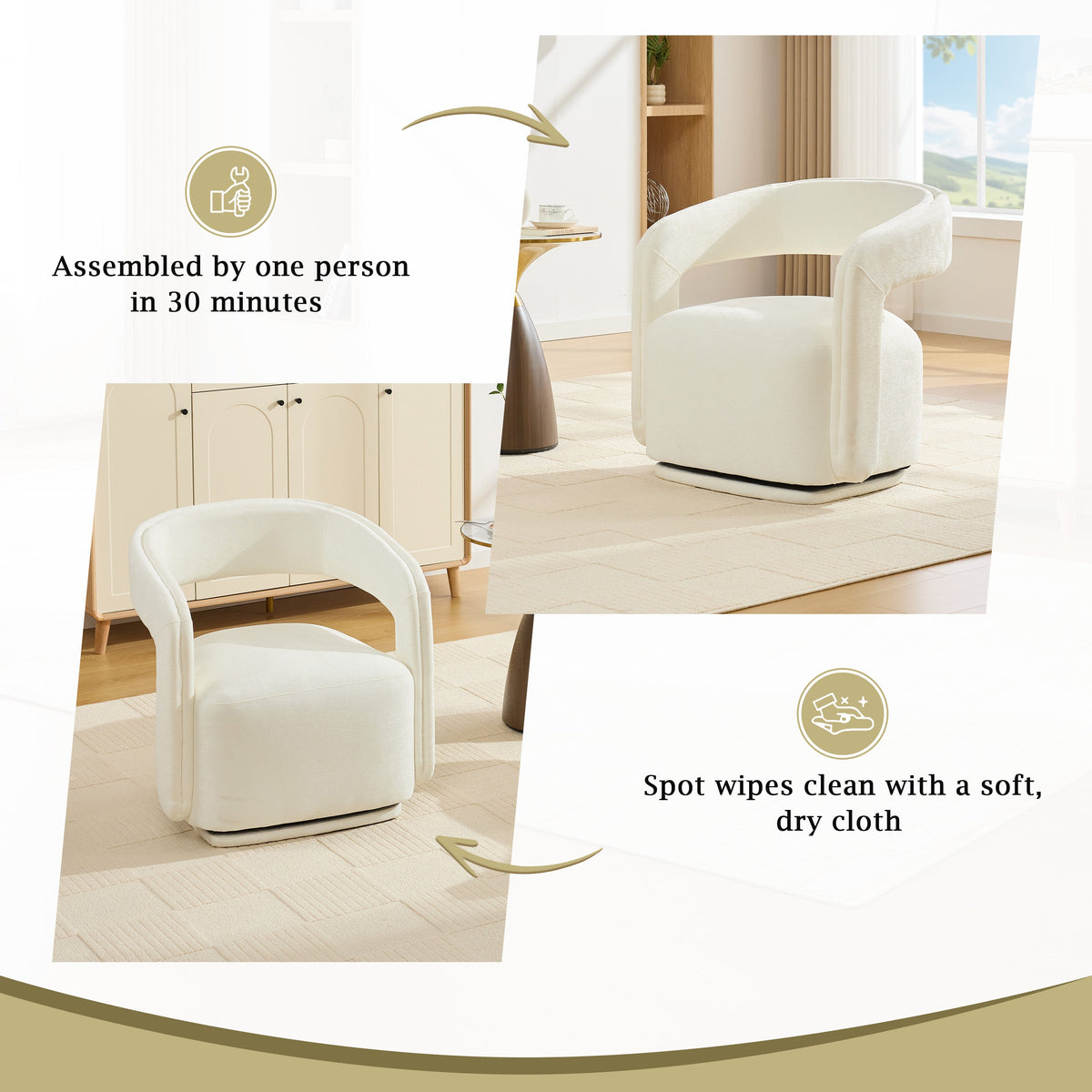 Chenille Fabric Swivel Accent Armchair, photo 7 of 9
