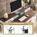 55" Farmhouse Office Desk with Storage Cabinet & Charging Station