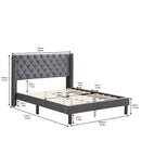 Queen Platform Tufted Upholstered Bed With Wings Design, Strong Wood Slat Support - Gray by Unique Piece Furniture