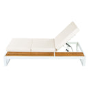 White Iron & Teak Finish Chaise Lounge Set