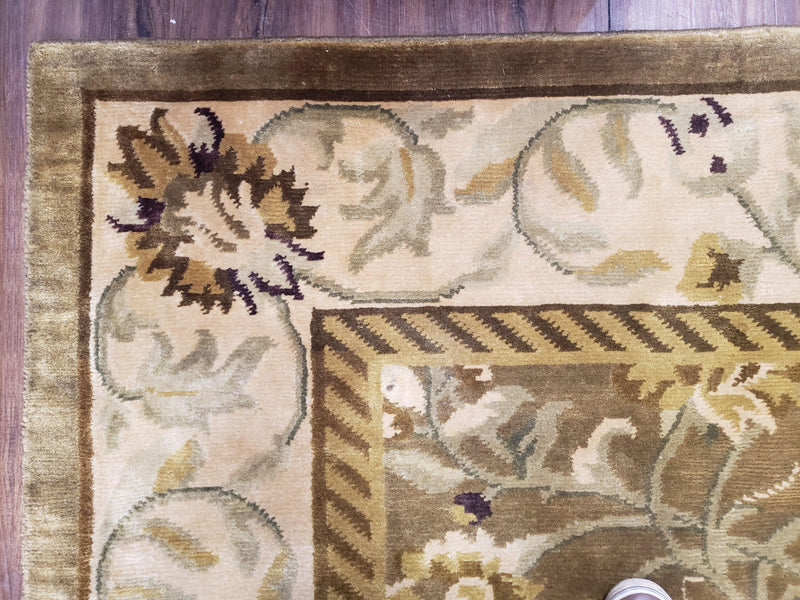 8x10 Rug - Plush Tibetan Rug - Green & Beige Floral Rug - Large Handmade Wool Rug - 250x300 Carpet